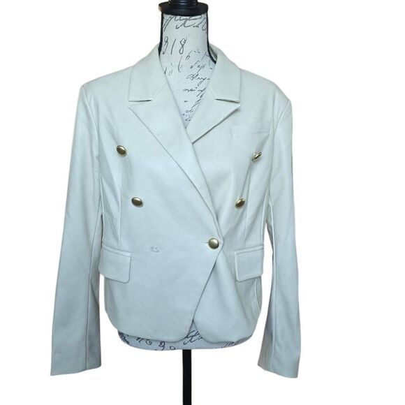 7 For All Mankind Women's Size Large Cream Faux Leather Butter Soft Blazer - Picture 1 of 6